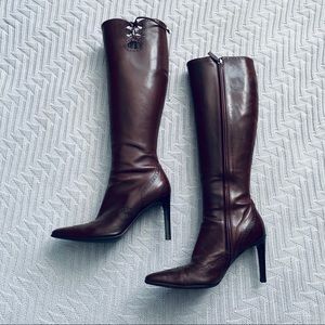 Ralph Lauren purple label chestnut knee high boots